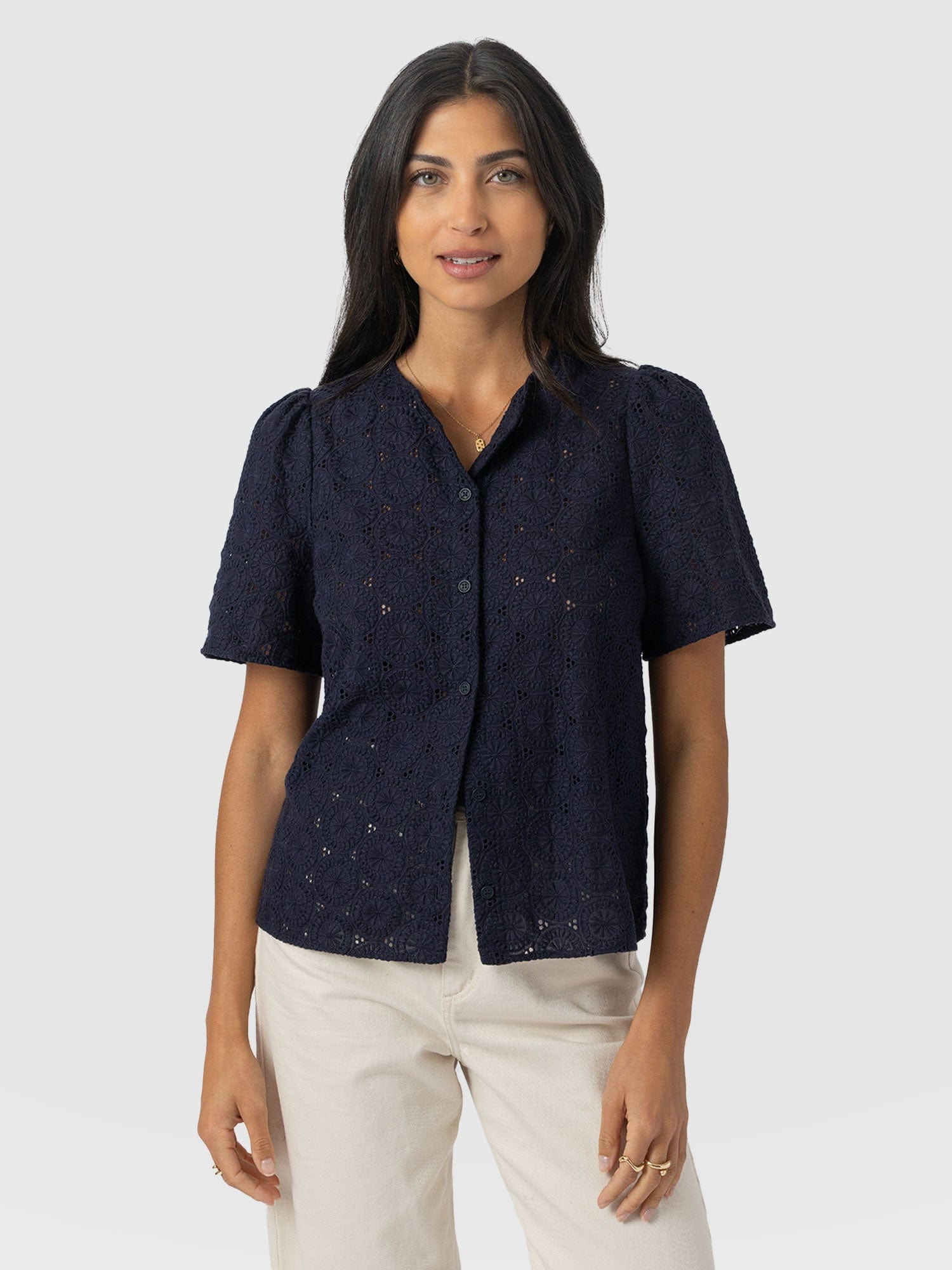 Tabitha Short Sleeve Blouse - Navy - Women's Blouses | Saint + Sofia® EU