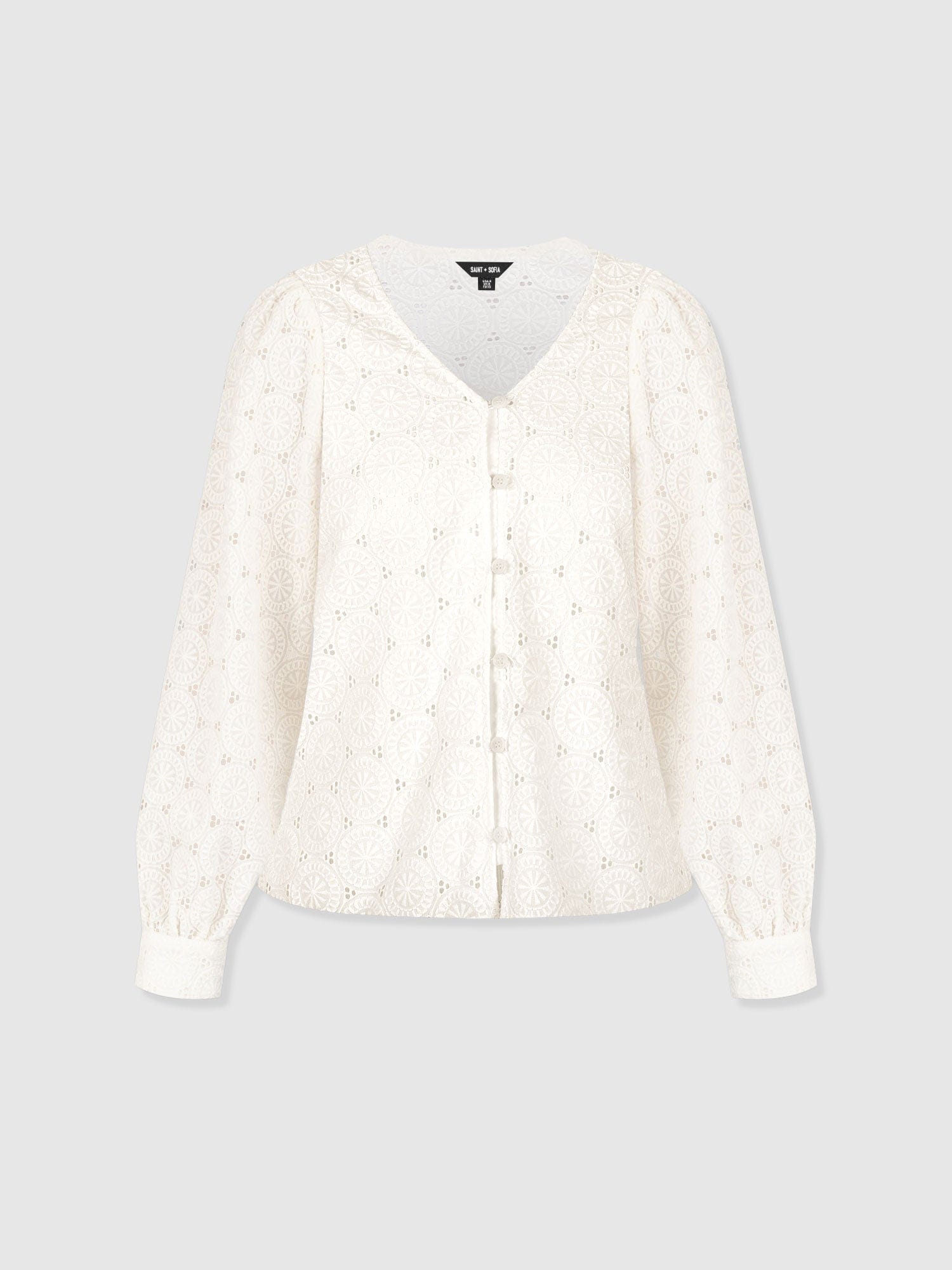 Tabitha V Neck Blouse - Cream Broderie - Women's Blouses | Saint + Sofia® EU