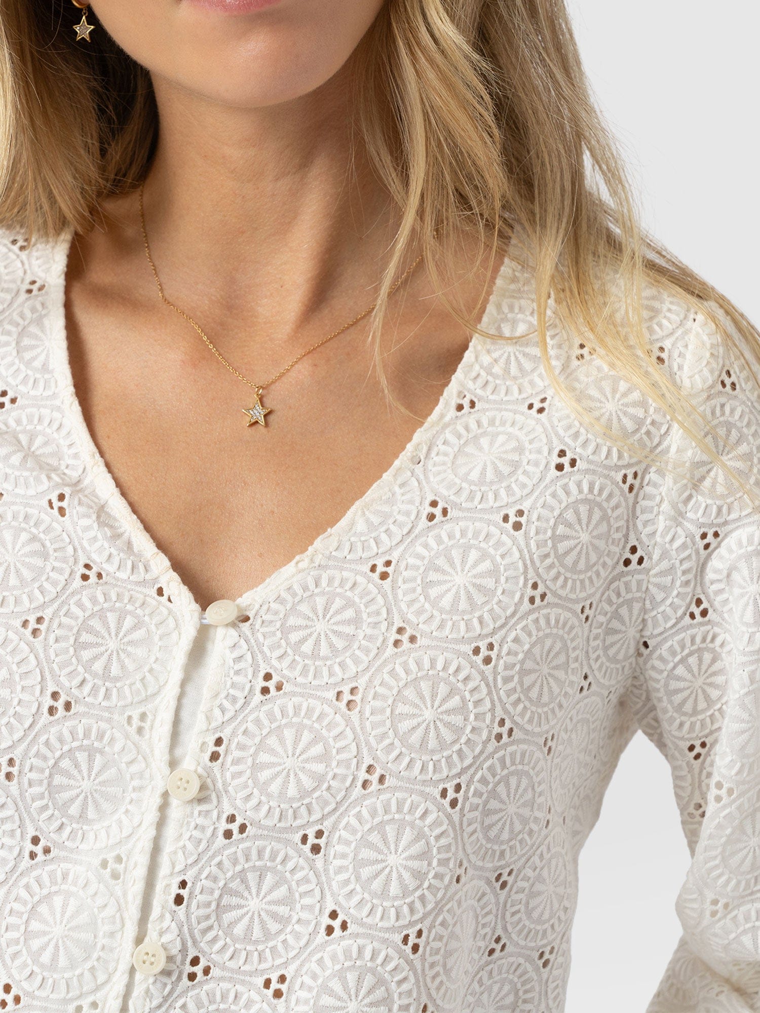 Tabitha V Neck Blouse - Cream Broderie - Women's Blouses | Saint + Sofia® EU
