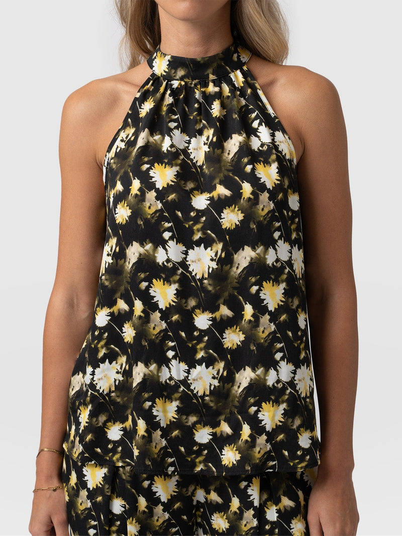 Tilda Halter Neck Black Daisy Floral - Women's T-Shirts | Saint + Sofia® EU