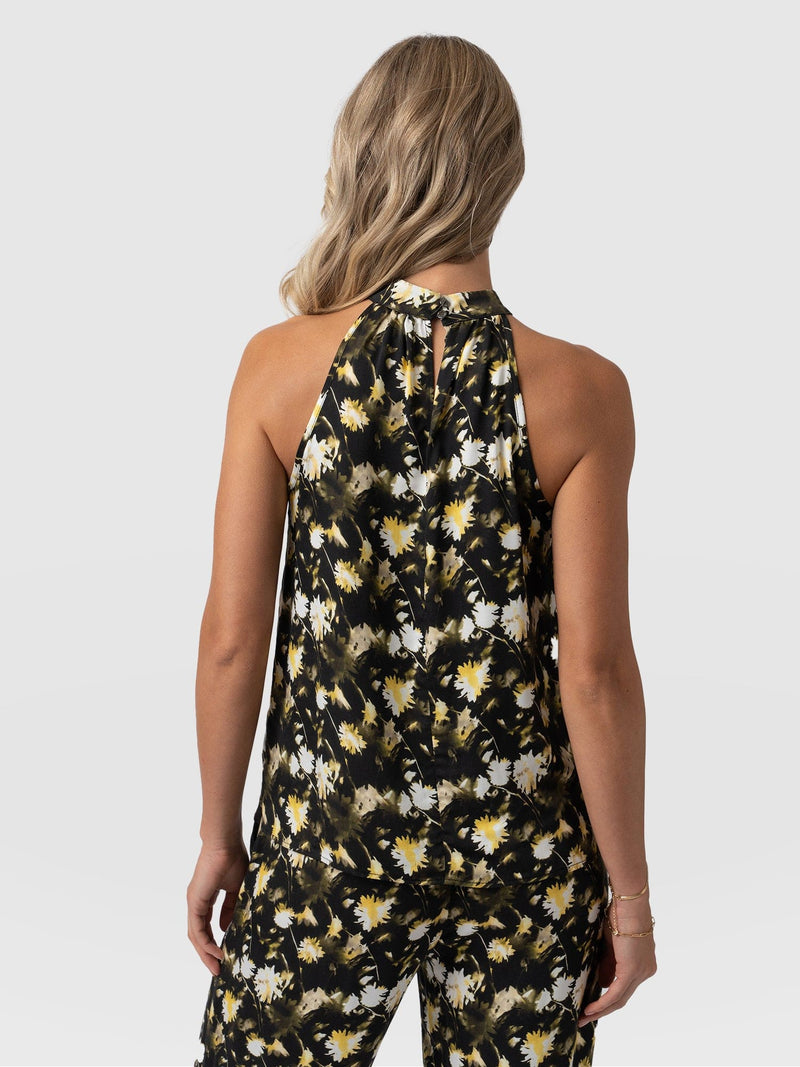 Tilda Halter Neck Black Daisy Floral - Women's T-Shirts | Saint + Sofia® EU