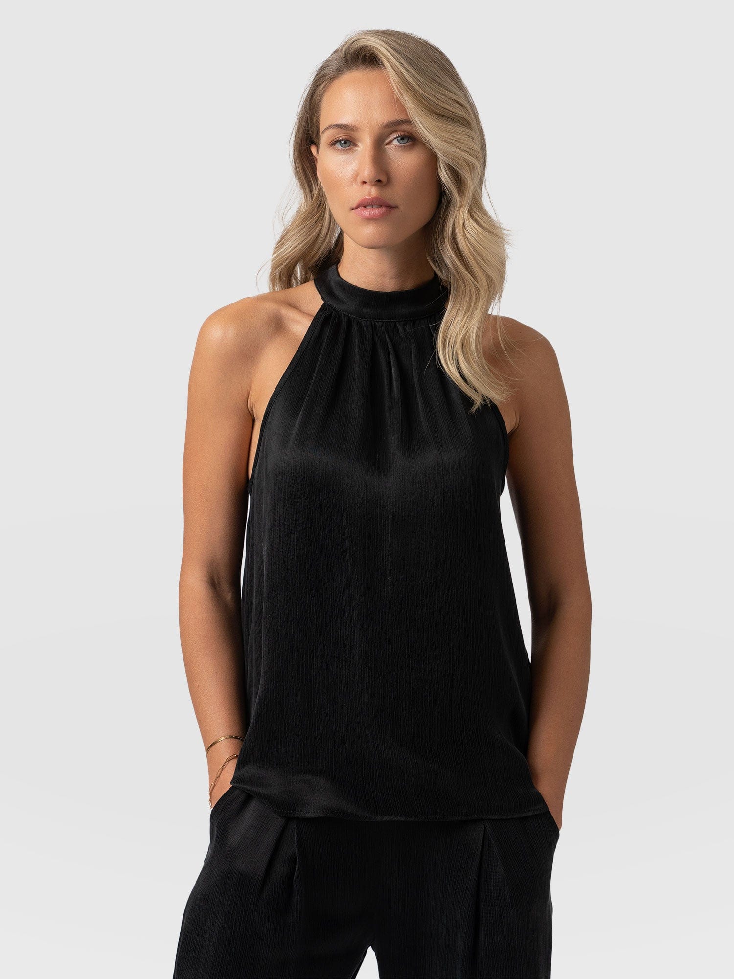 Tilda Halter Neck Black - Women's T-Shirts | Saint + Sofia® UK