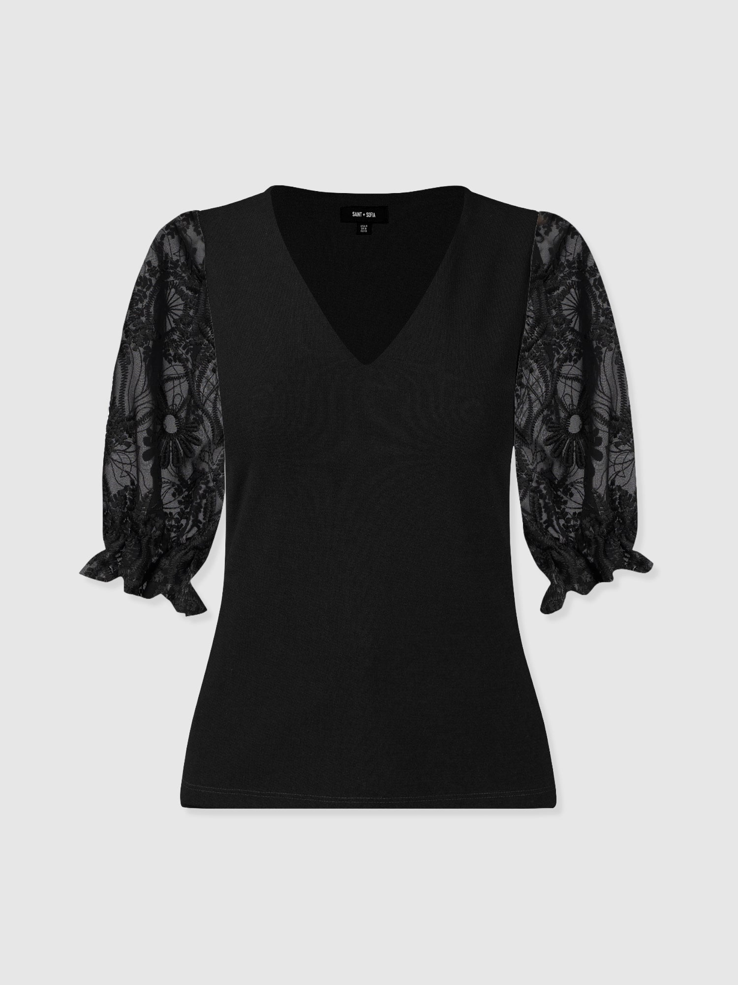 Tori Puff Sleeve Top - Black Lace - Women's T-shirts | Saint + Sofia® EU