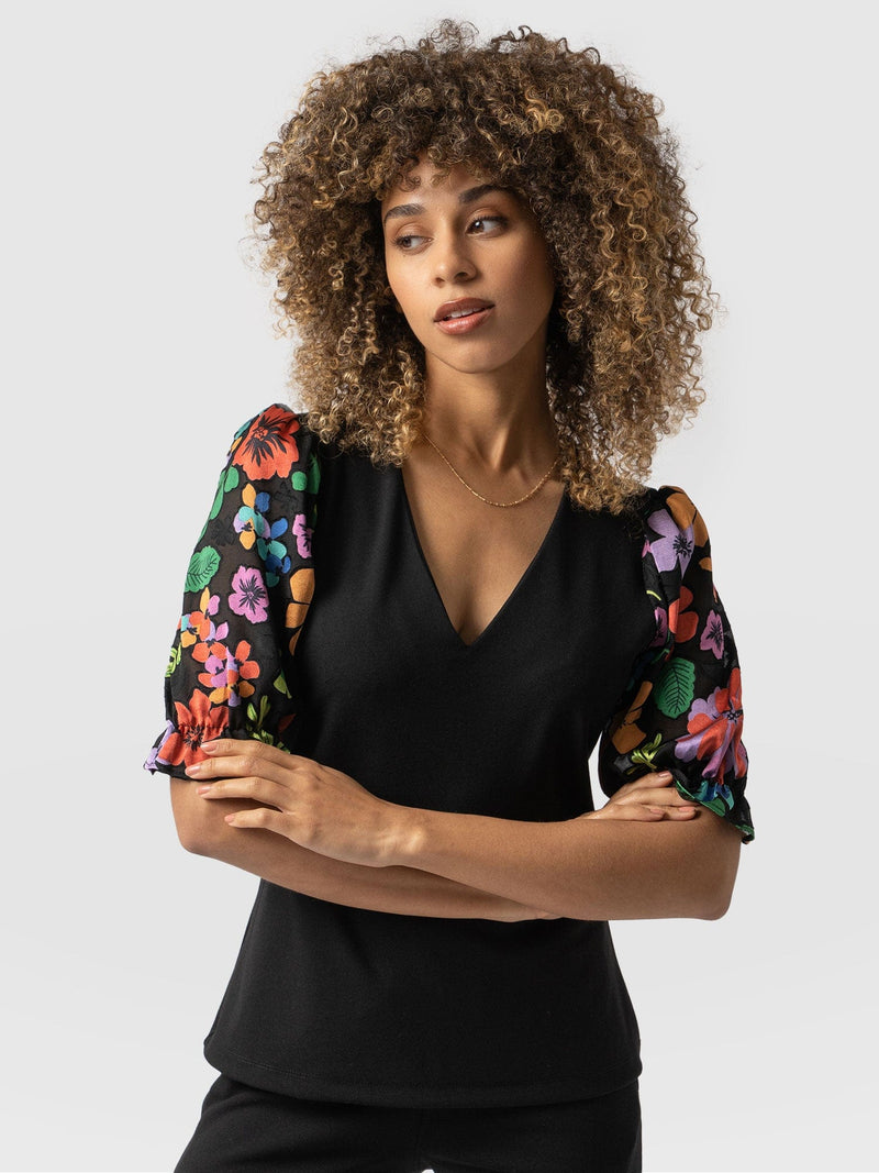 Tori Puff Sleeve Top Black Pop Floral - Women's Tops | Saint + Sofia® EU