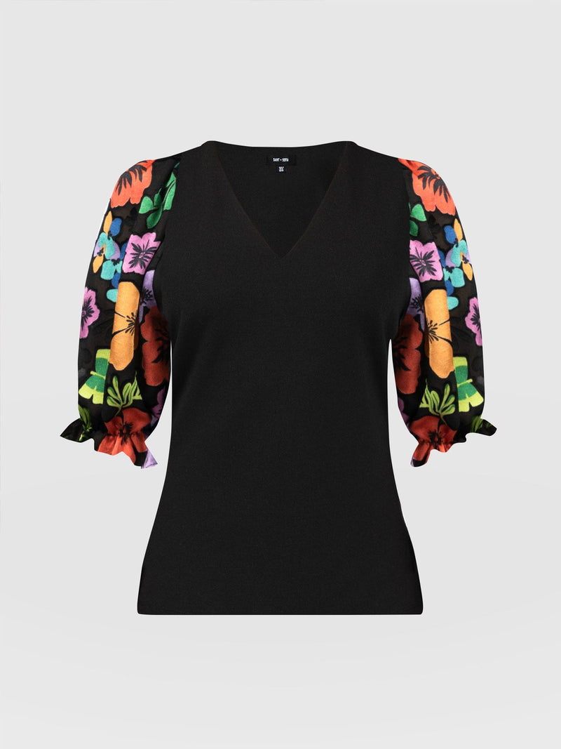 Tori Puff Sleeve Top Black Pop Floral - Women's Tops | Saint + Sofia® EU