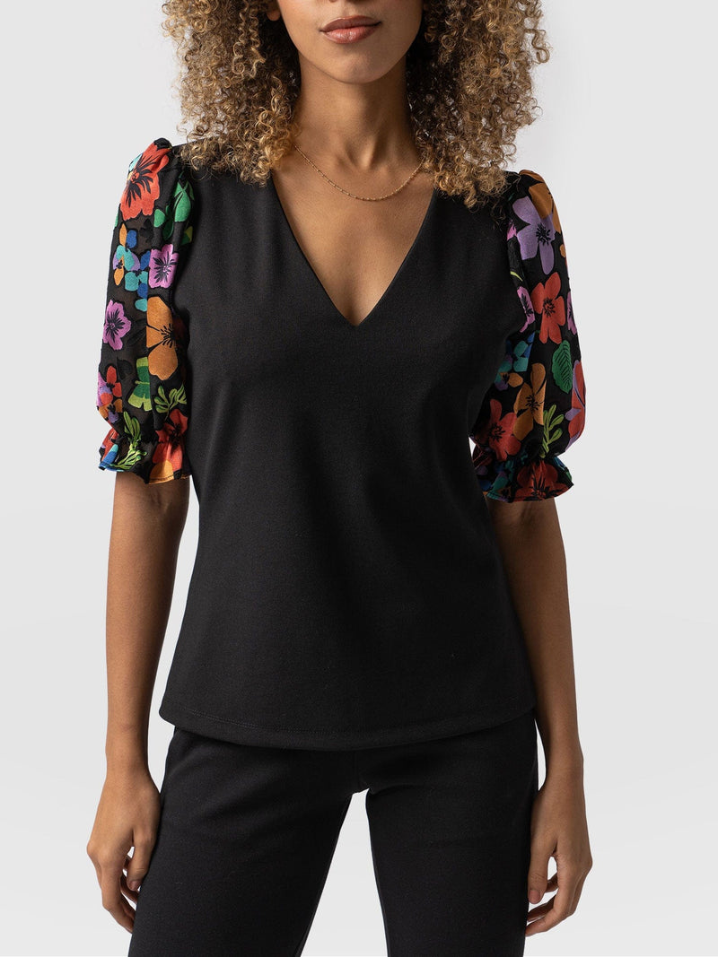 Tori Puff Sleeve Top Black Pop Floral - Women's Tops | Saint + Sofia® EU