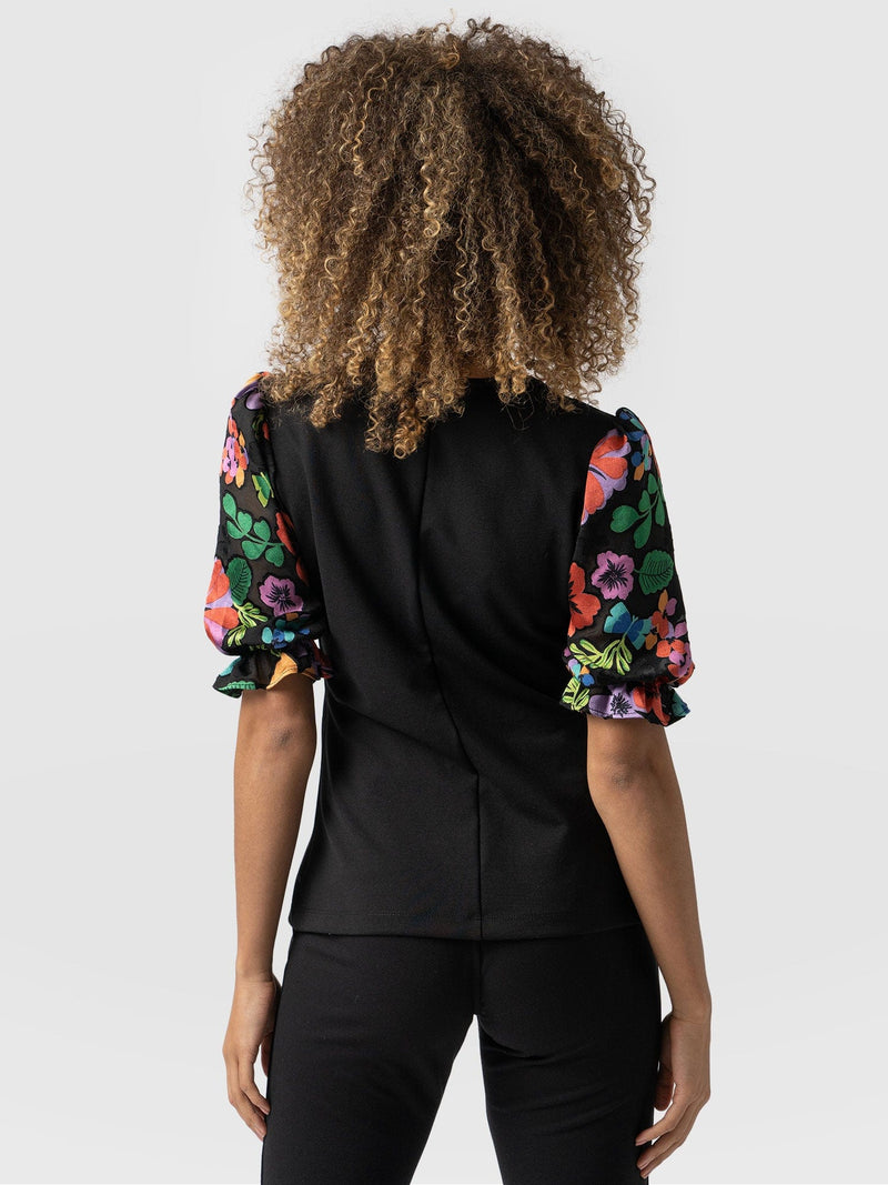 Tori Puff Sleeve Top Black Pop Floral - Women's Tops | Saint + Sofia® EU