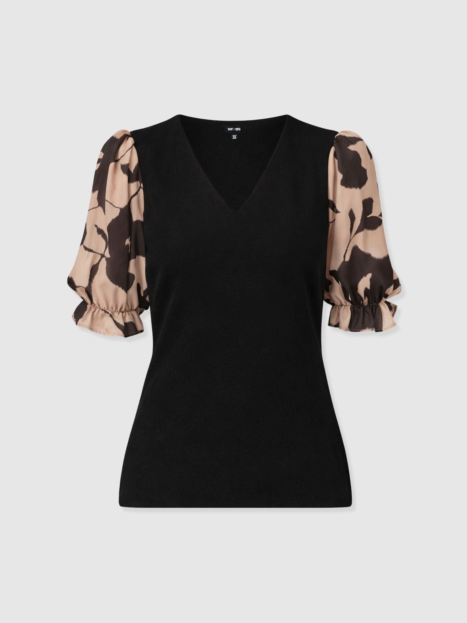Tori Puff Sleeve Top - Brown Floral - Women's T-shirts | Saint + Sofia® EU