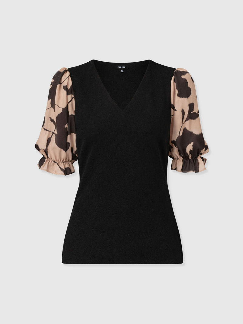 Tori Puff Sleeve Top - Brown Floral - Women's T-shirts | Saint + Sofia® EU