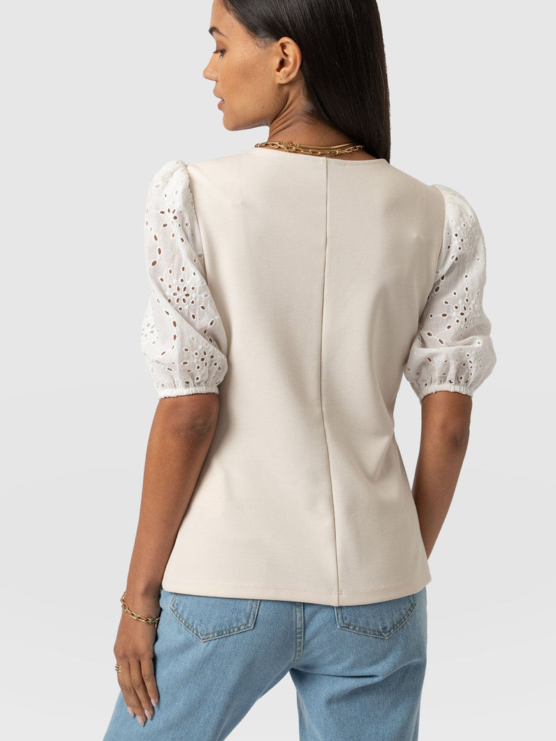 Tori Puff Sleeve Top Cream Broderie - Women's Tops | Saint + Sofia® EU