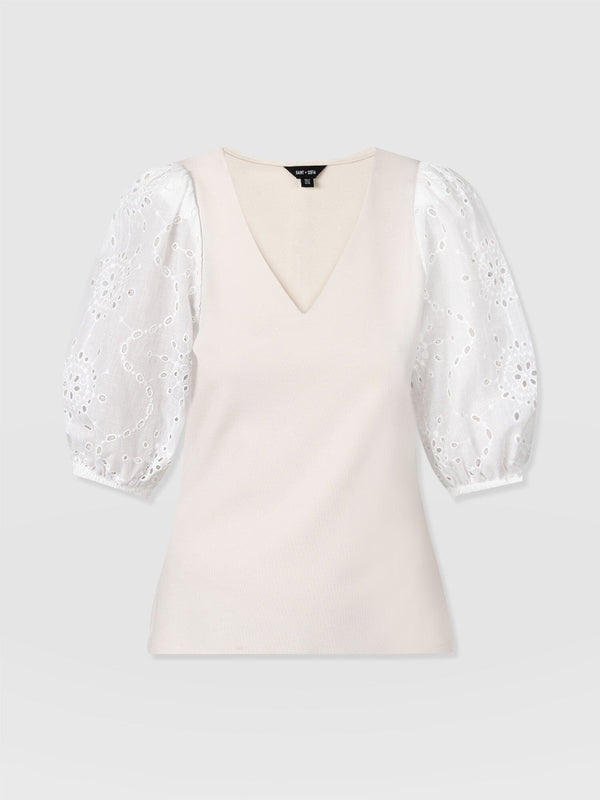 Tori Puff Sleeve Top Cream Broderie - Women's Tops | Saint + Sofia® EU