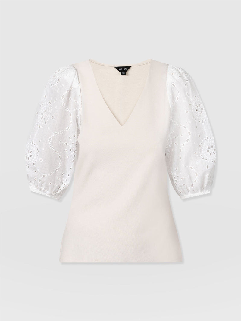 Tori Puff Sleeve Top Cream Broderie - Women's Tops | Saint + Sofia® EU