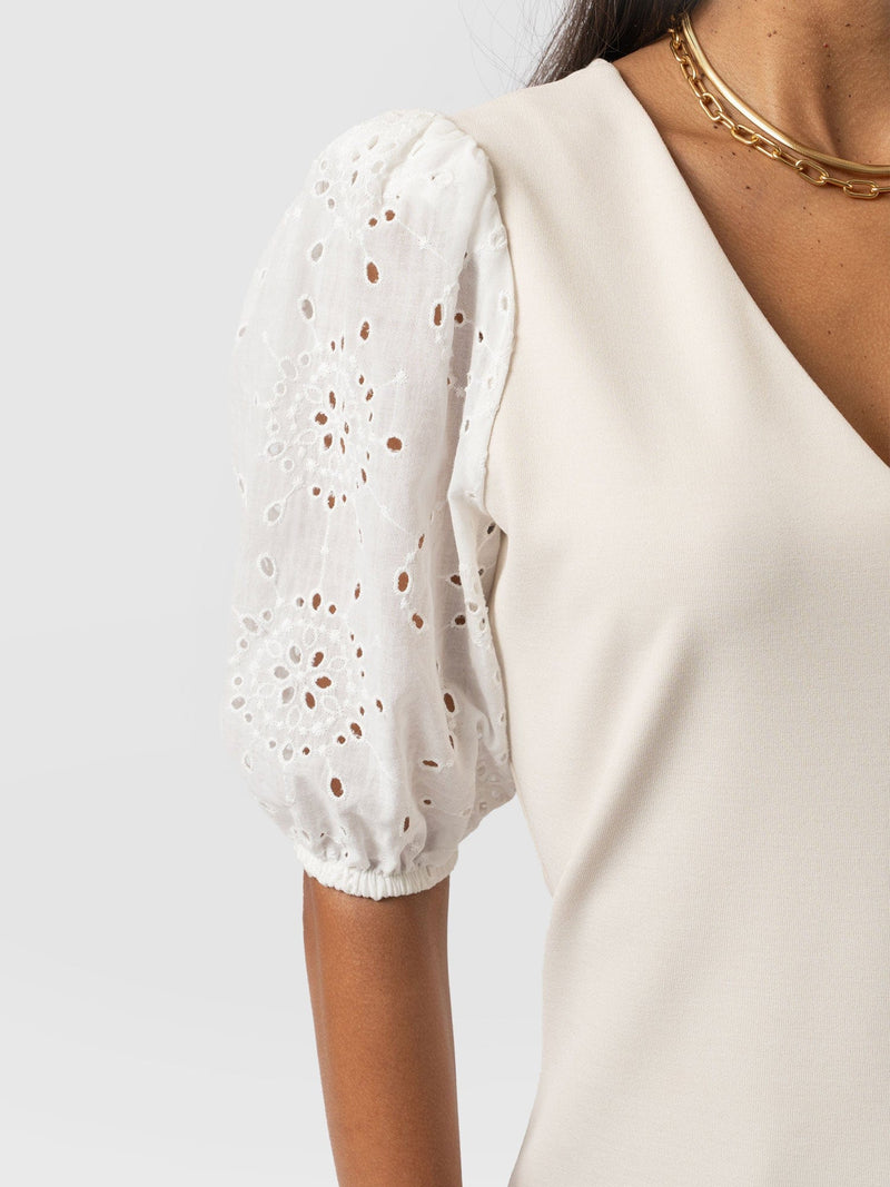 Tori Puff Sleeve Top Cream Broderie - Women's Tops | Saint + Sofia® EU