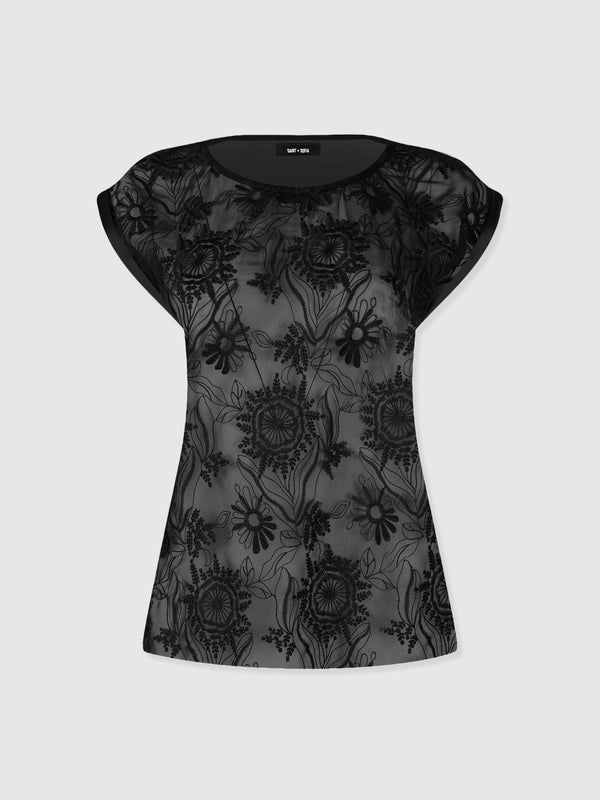 Turn Up Contrast Tee - Black Lace - Women's T-shirts | Saint + Sofia® EU