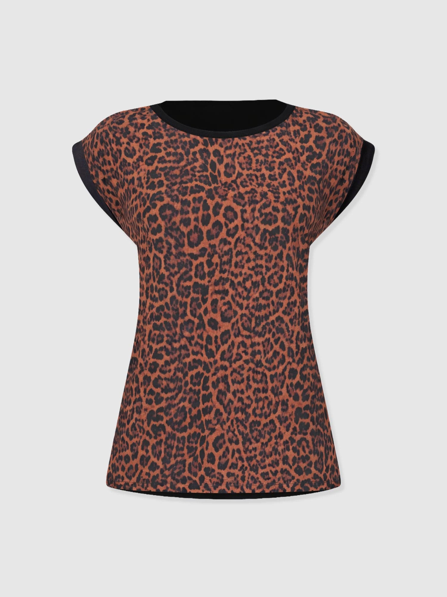 Turn Up Contrast Tee - Brown Leopard - Women's T-shirts | Saint and Sofia® EU
