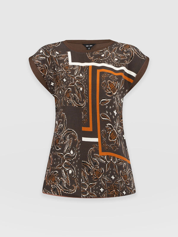 Turn Up Contrast Tee - Brown Paisley - Women's T-shirts | Saint + Sofia? EU