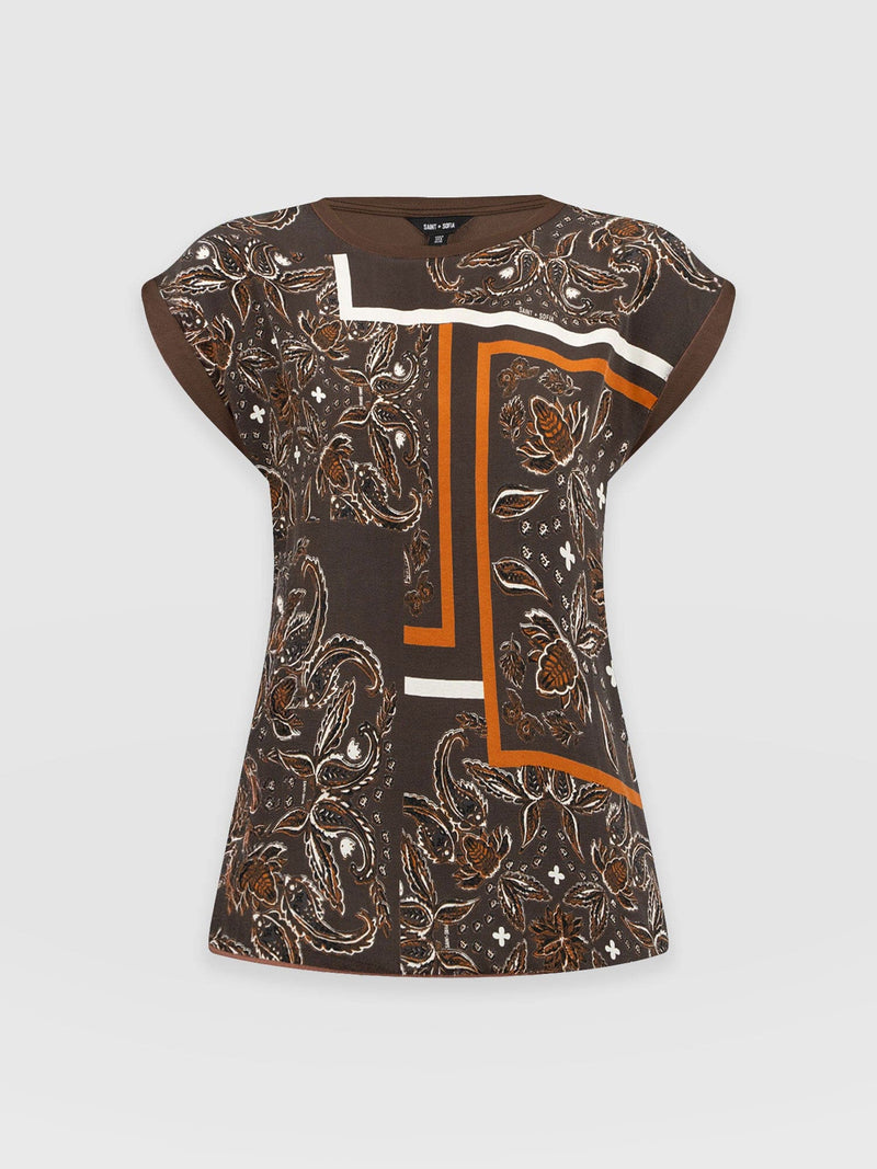 Turn Up Contrast Tee - Brown Paisley - Women's T-shirts | Saint + Sofia? EU
