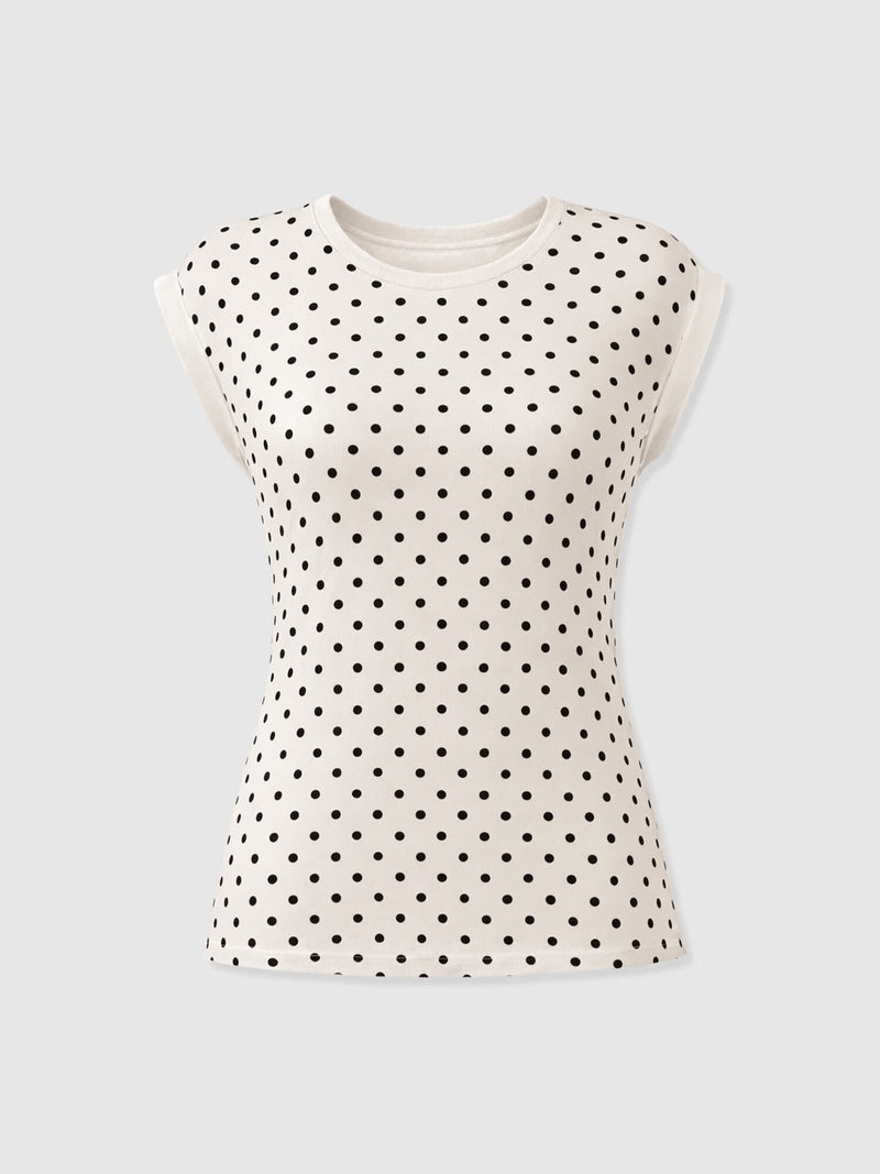 Turn Up Contrast Tee - Cream Polka Dot - Women's T-shirts | Saint + Sofia® EU