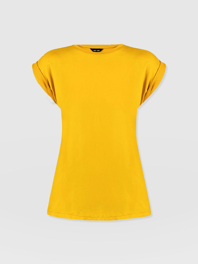 Turn Up Contrast Tee - Golden Yellow - Women's T-shirts | Saint + Sofia® EU