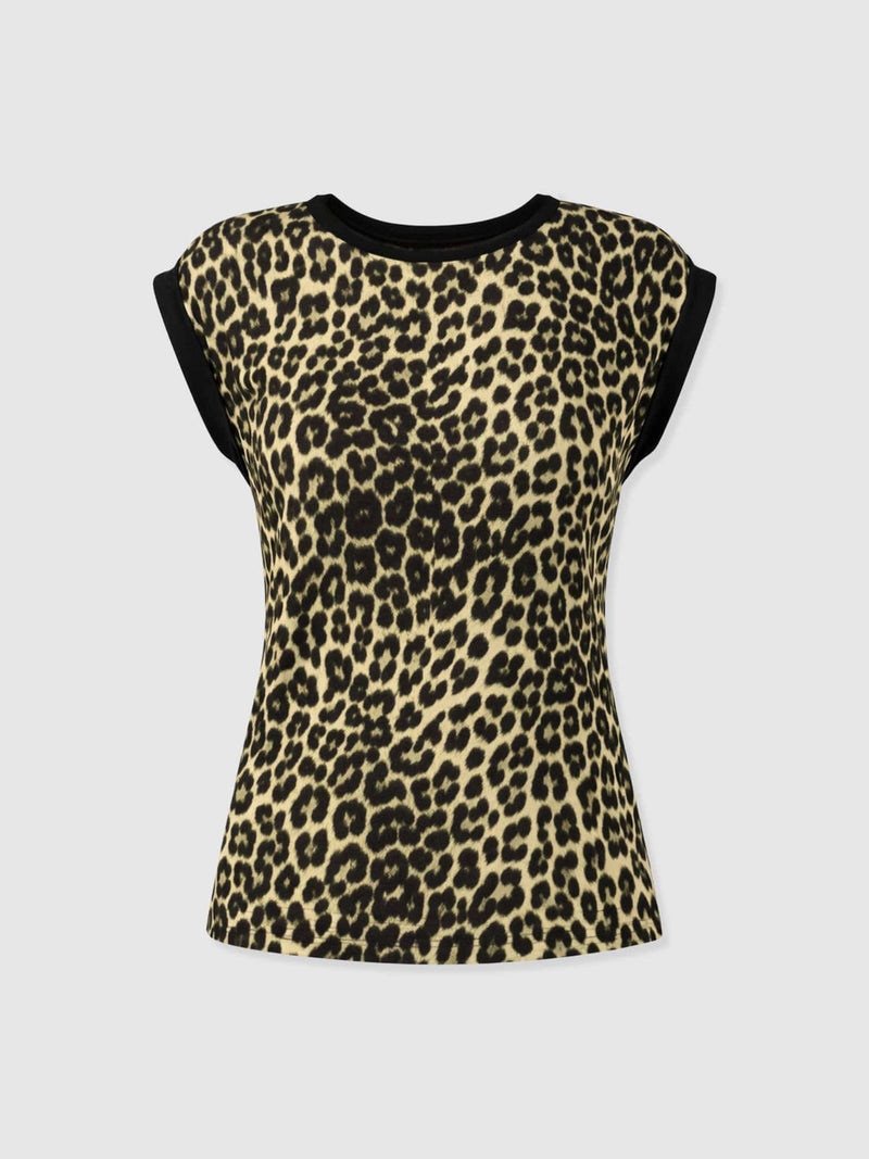 Turn Up Contrast Tee - Green Leopard - Women's T-shirts | Saint + Sofia® EU