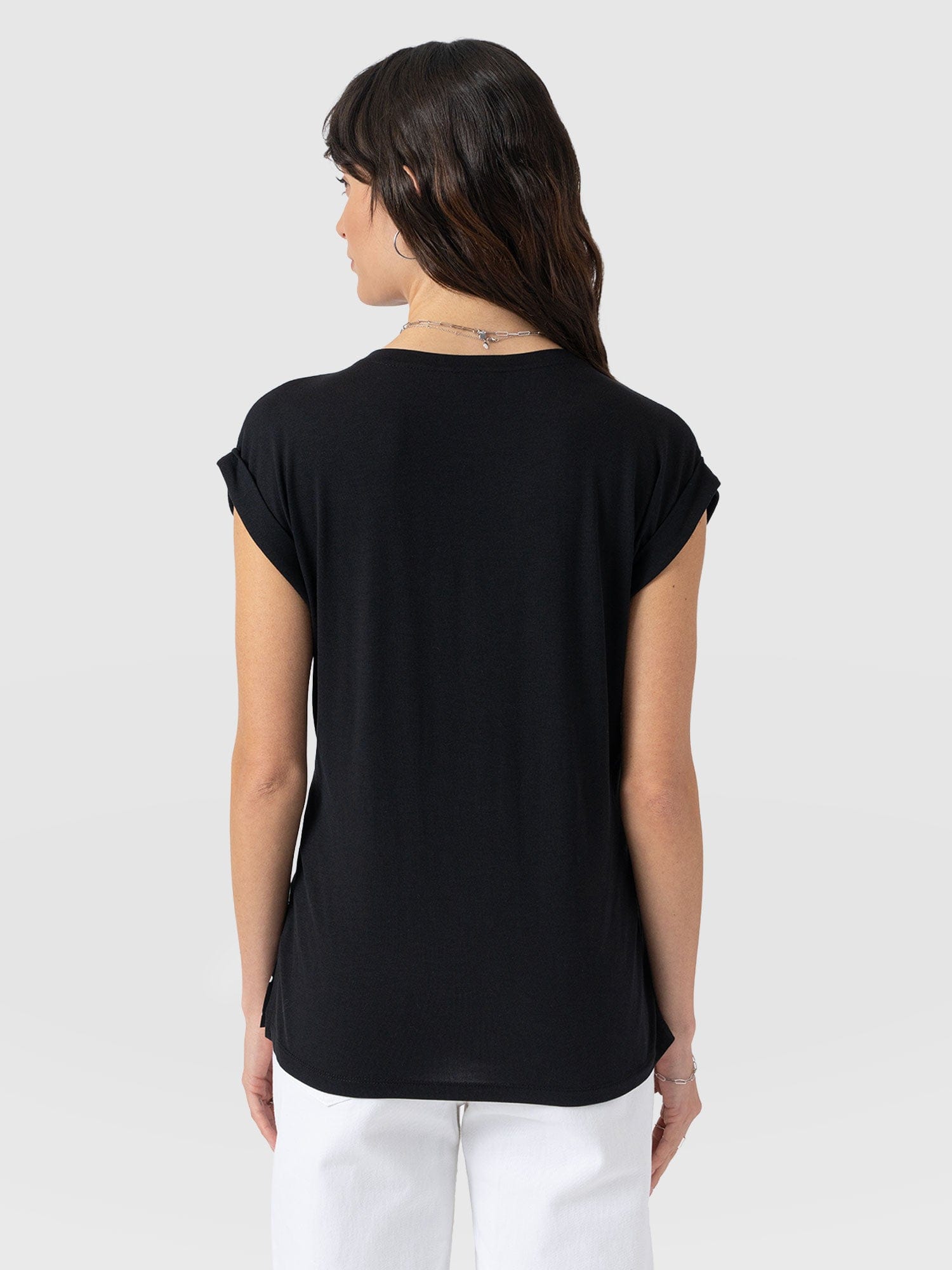 Turn Up Contrast V Neck Tee - Black Polka Dot - Women's T-shirts | Saint + Sofia® EU