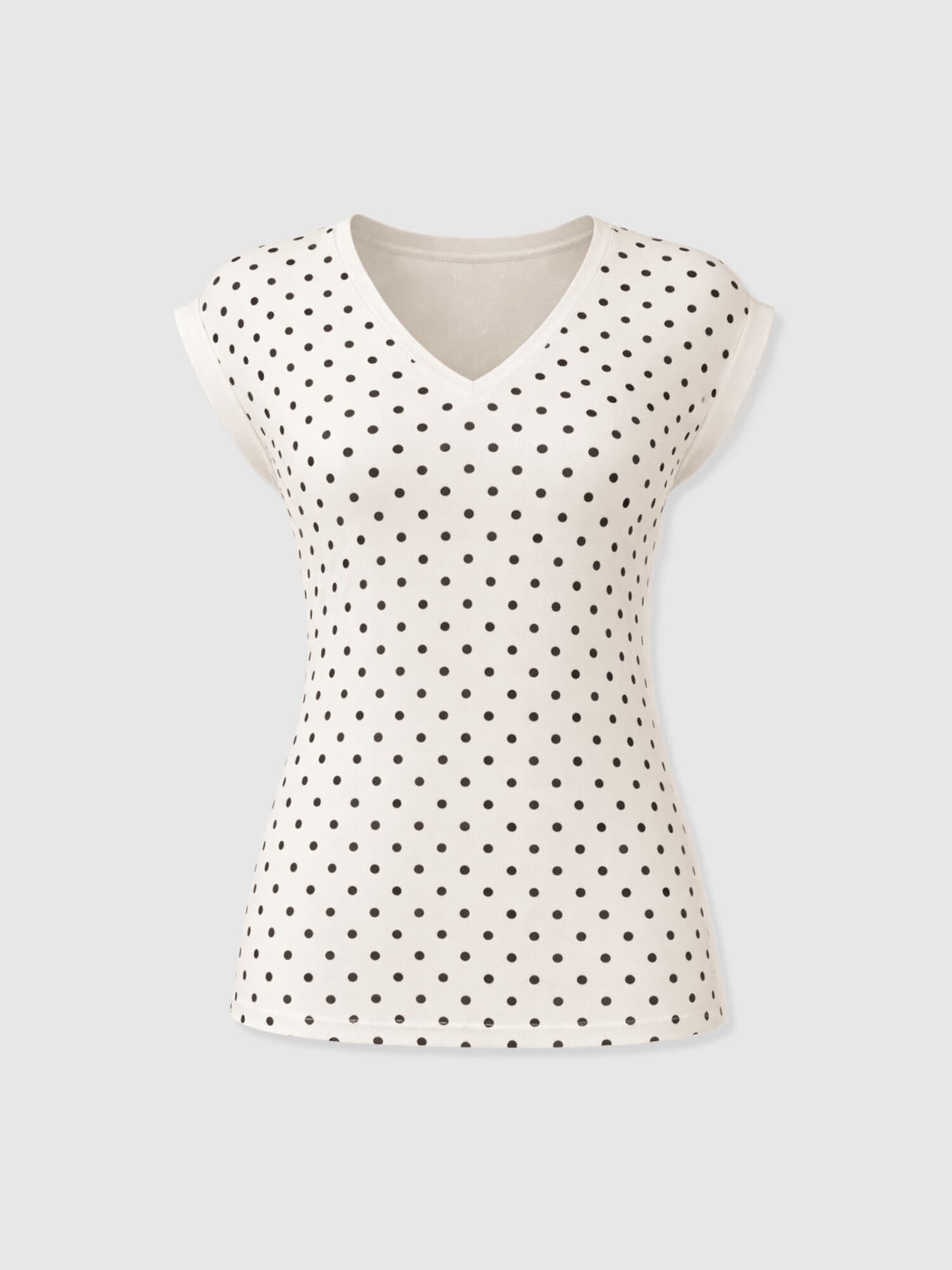 Turn Up Contrast V Neck Tee - Cream Polka Dot - Women's T-shirts | Saint + Sofia® EU