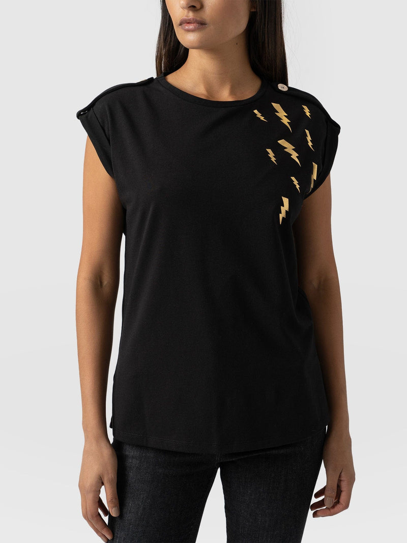 Turn-Up Tee Black Lightning - Women's T-Shirts | Saint + Sofia® EU