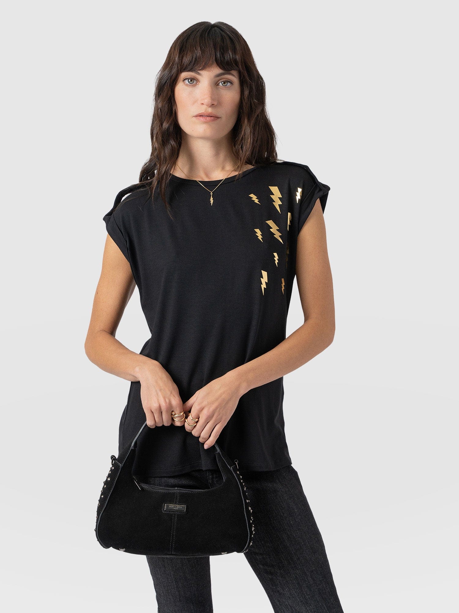 Turn-Up Tee Black Lightning - Women's T-Shirts | Saint + Sofia® EU