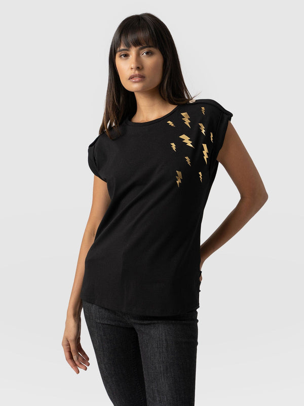 Turn-Up Tee Black Lightning - Women's T-Shirts | Saint + Sofia® EU