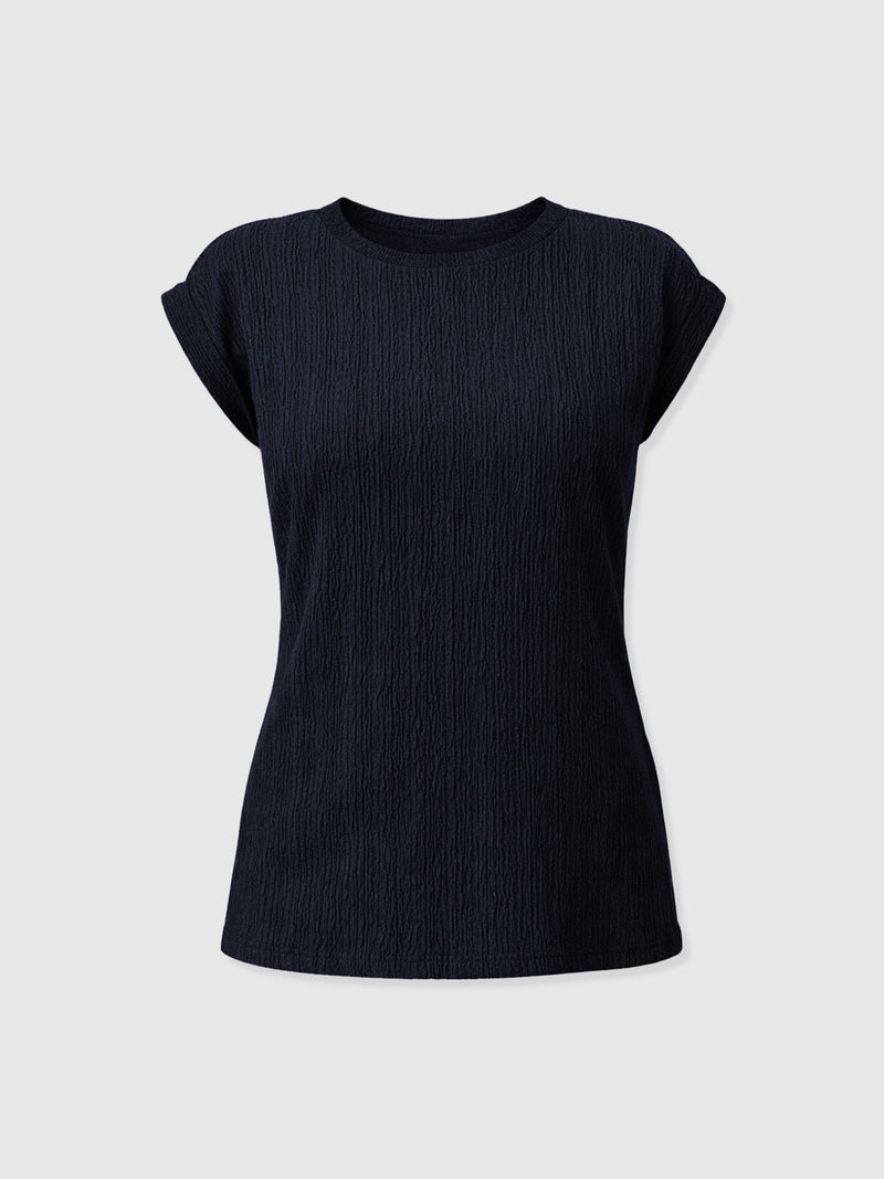 Turn Up Tee - Navy Textured - Women's T-shirts | Saint + Sofia® EU