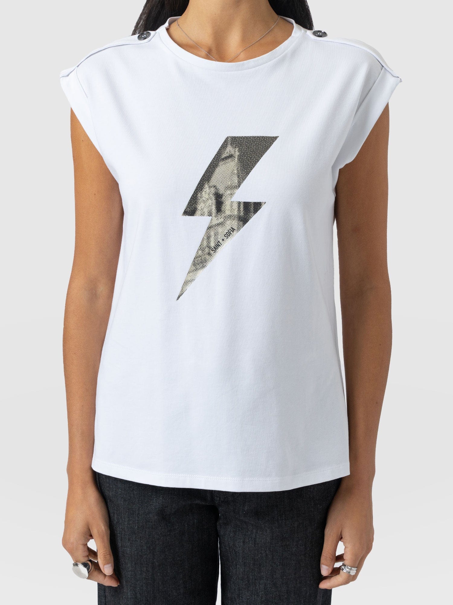 Turn Up Tee - White - Black Lightning Bolt - Women's T-shirts | Saint + Sofia? EU