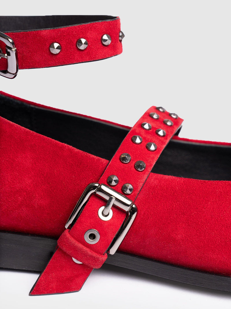 Vega Studded Ballerina Flats - Red Suede - Women's Shoes | Saint + Sofia® EU