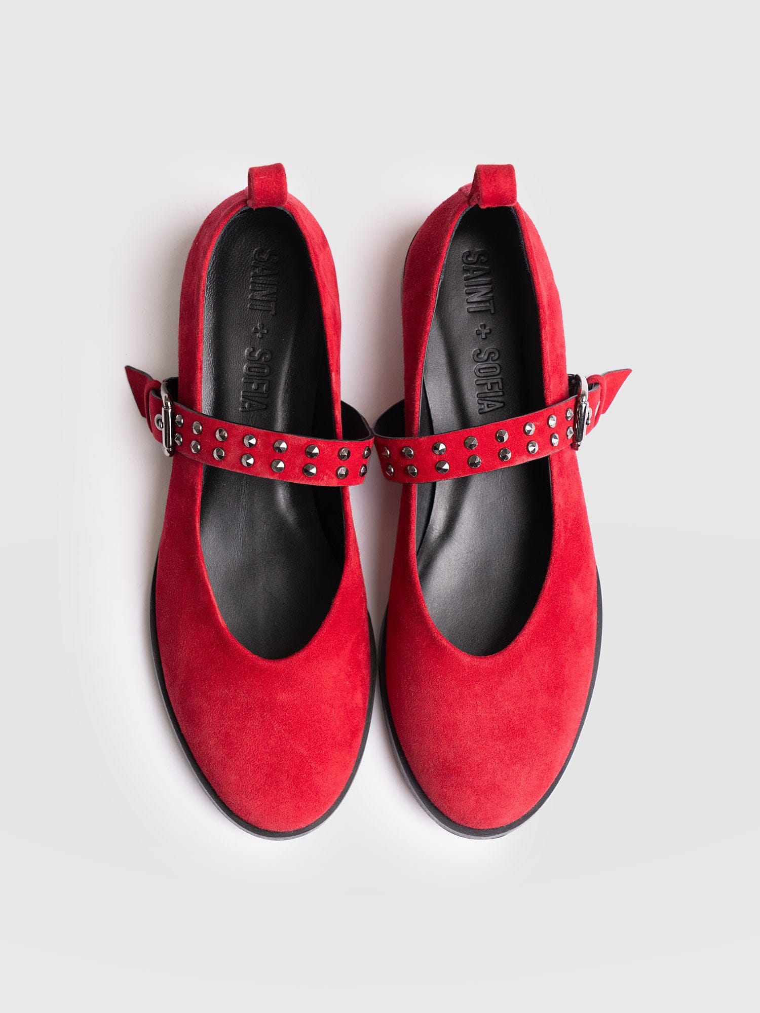 Vega Studded Ballerina Flats - Red Suede - Women's Shoes | Saint + Sofia® EU
