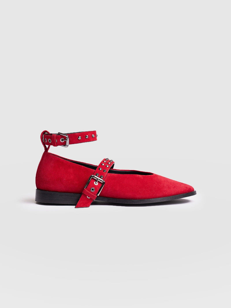 Vega Studded Ballerina Flats - Red Suede - Women's Shoes | Saint + Sofia® EU