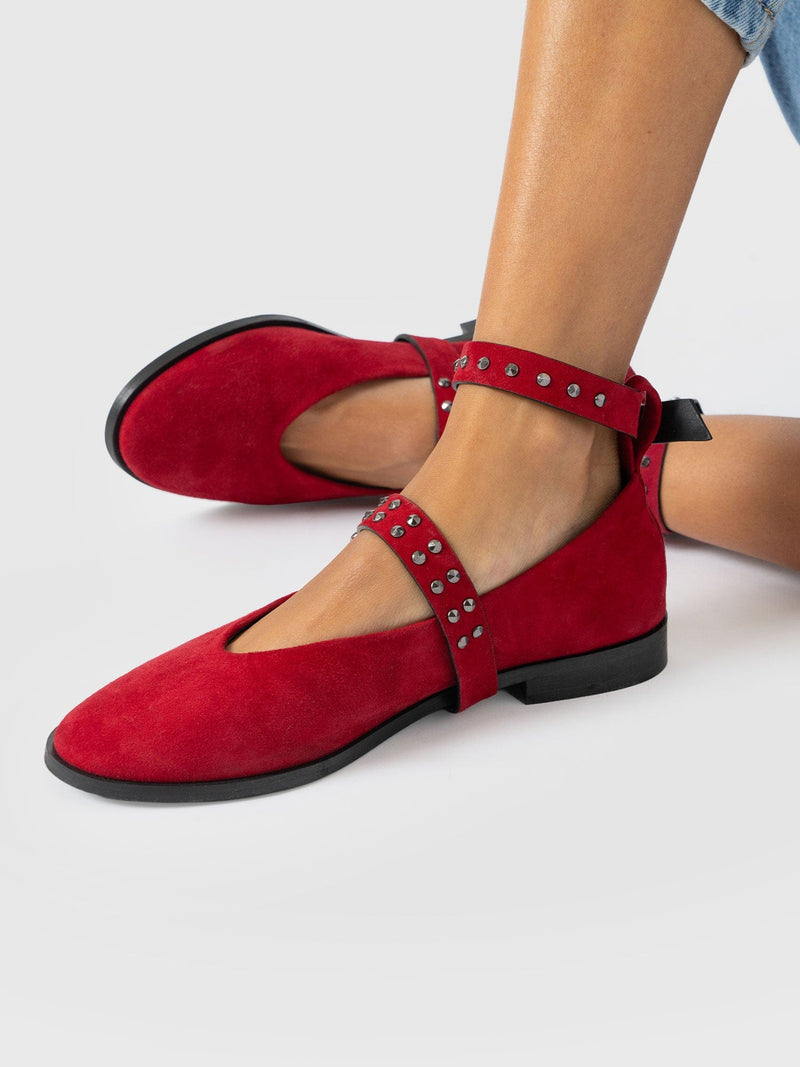 Vega Studded Ballerina Flats - Red Suede - Women's Shoes | Saint + Sofia® EU