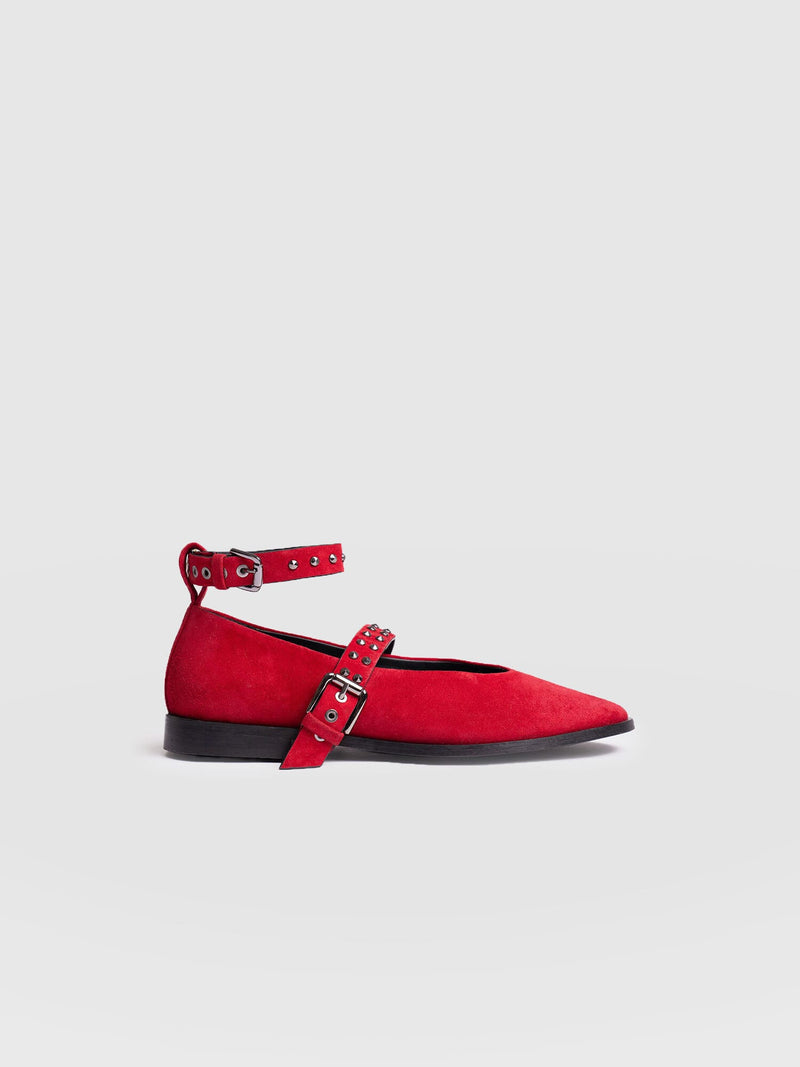 Vega Studded Ballerina Flats - Red Suede - Women's Shoes | Saint + Sofia® EU