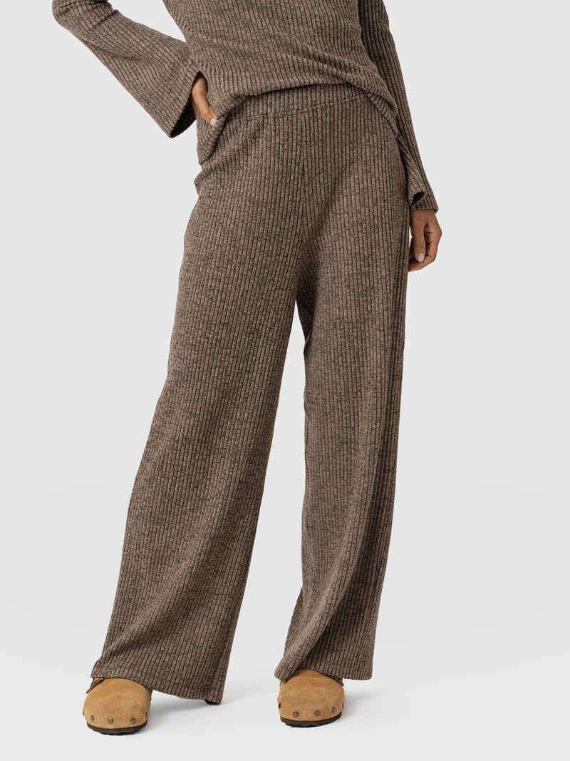 Victory Rib Wide Leg Pant Beige Melange - Women's Trousers | Saint + Sofia® EU