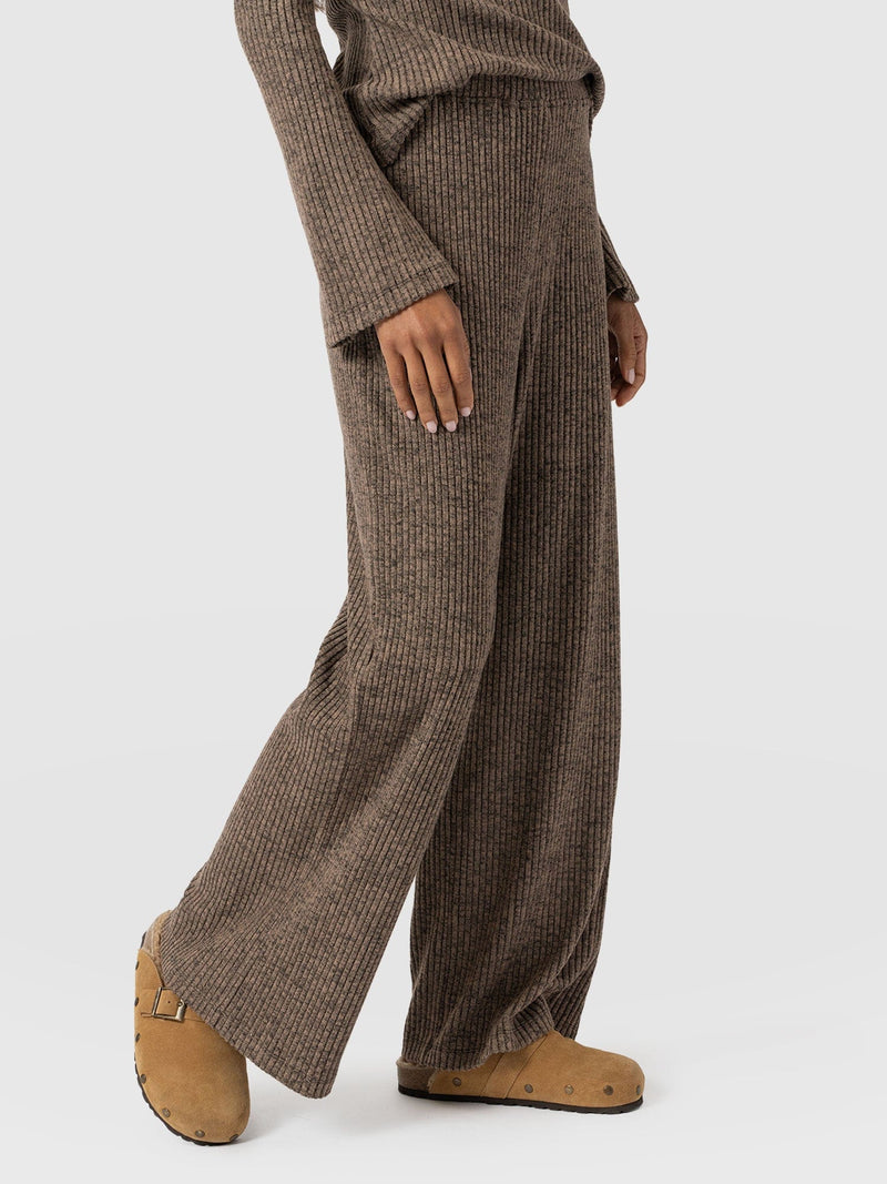 Victory Rib Wide Leg Pant Beige Melange - Women's Trousers | Saint + Sofia® EU