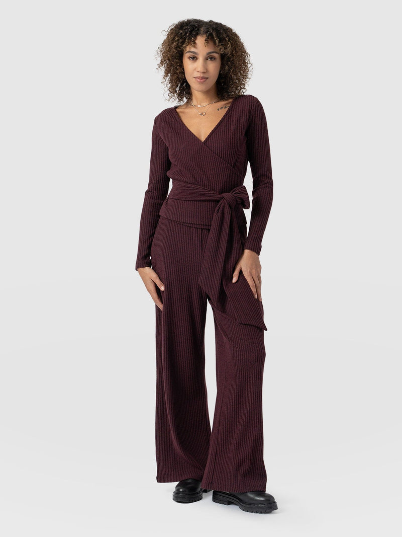 Victory Rib Wide Leg Pant Burgundy - Women's Trousers | Saint + Sofia® EU