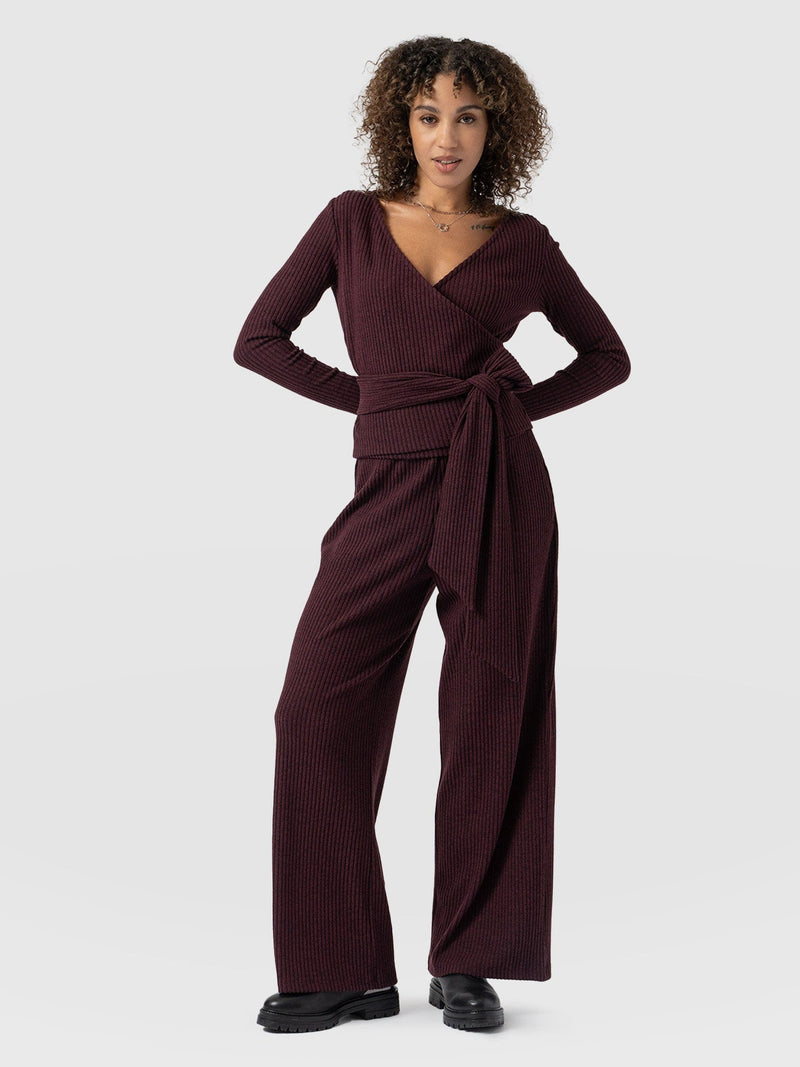 Victory Rib Wide Leg Pant Burgundy - Women's Trousers | Saint + Sofia® EU