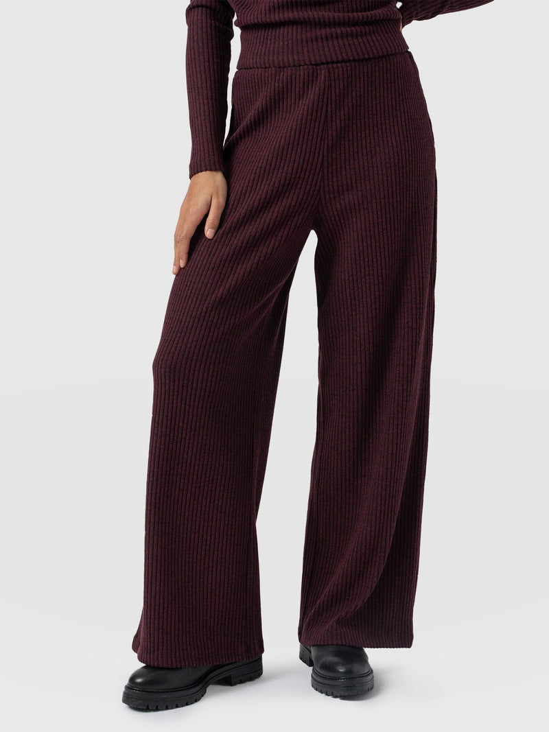 Victory Rib Wide Leg Pant Burgundy - Women's Trousers | Saint + Sofia® EU