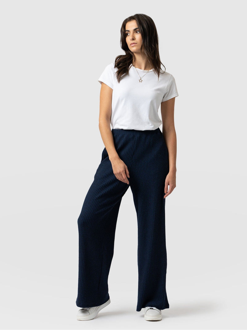 Victory Rib Wide Leg Pant Navy - Women's Trousers | Saint + Sofia® EU