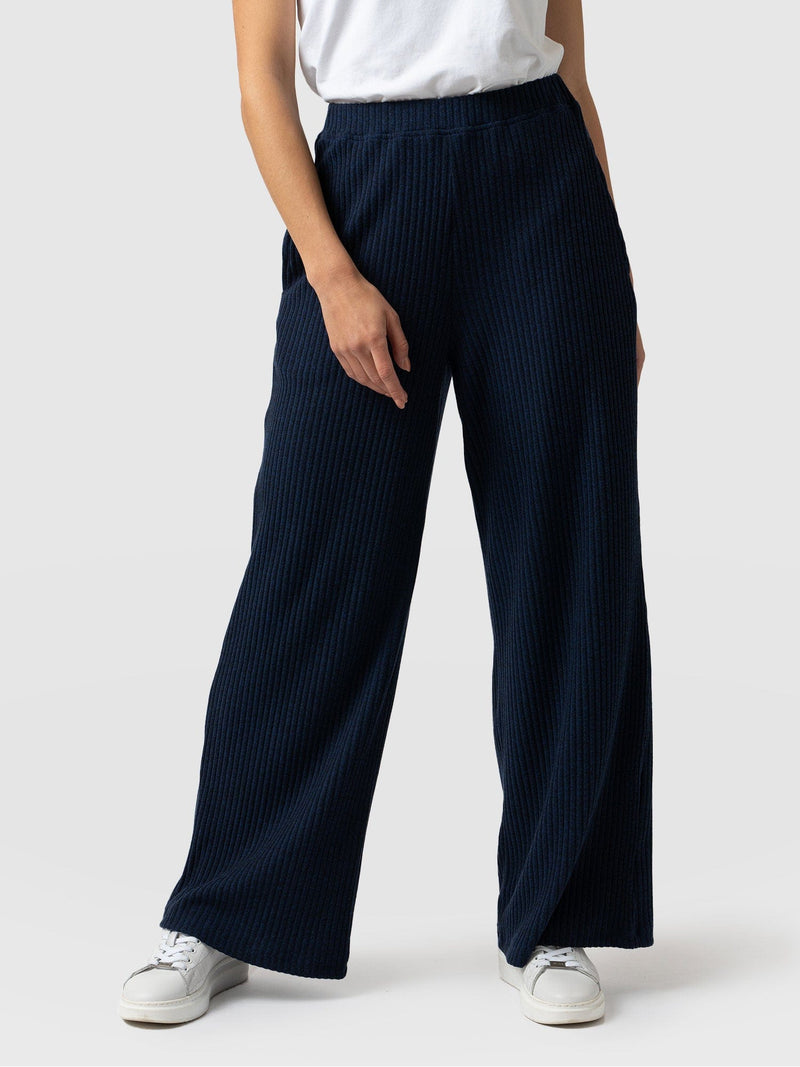 Victory Rib Wide Leg Pant Navy - Women's Trousers | Saint + Sofia® EU