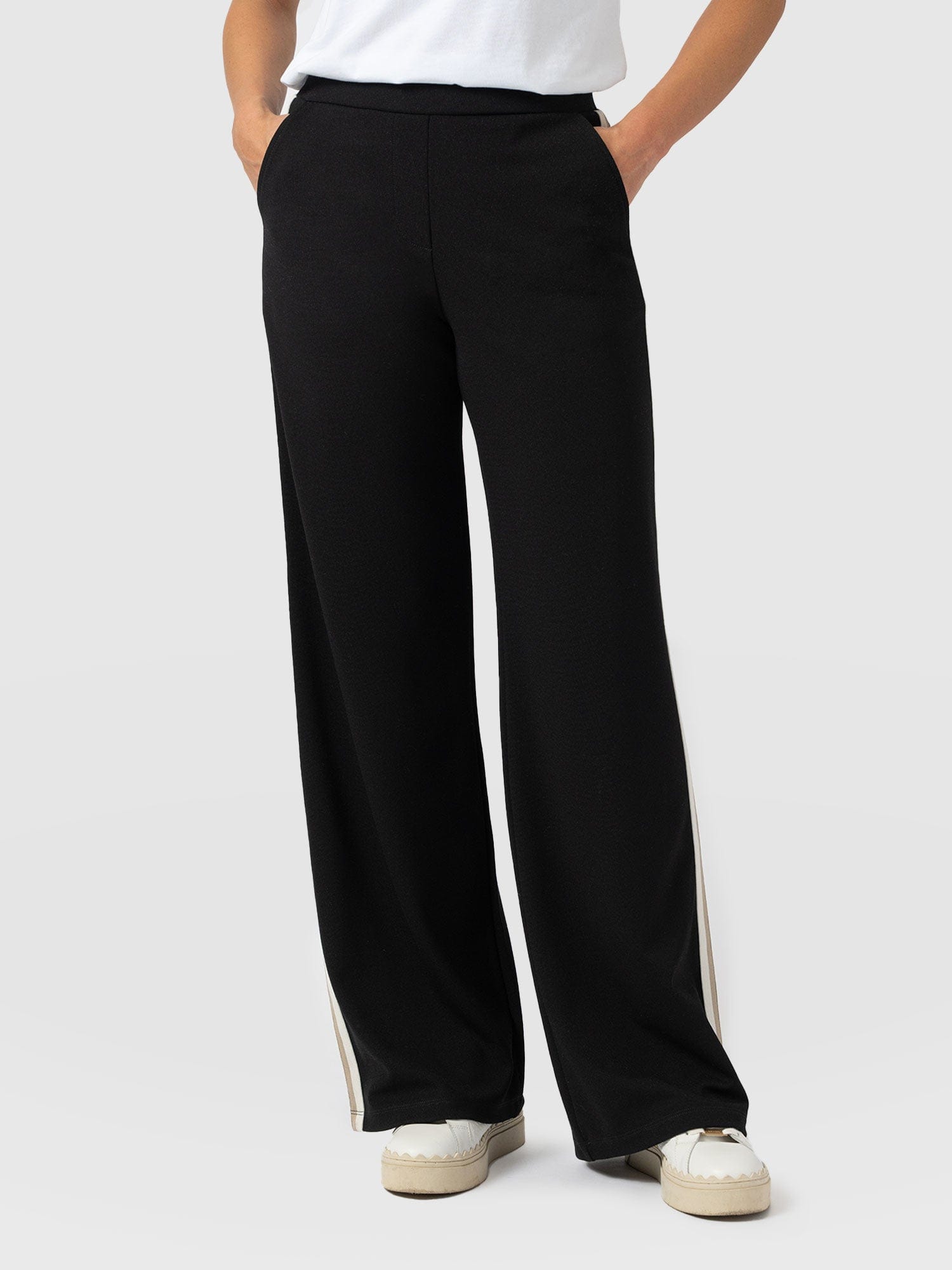 Victory Straight Leg Pant - Black - Cream/Beige Stripe - Women's Trousers | Saint + Sofia® EU