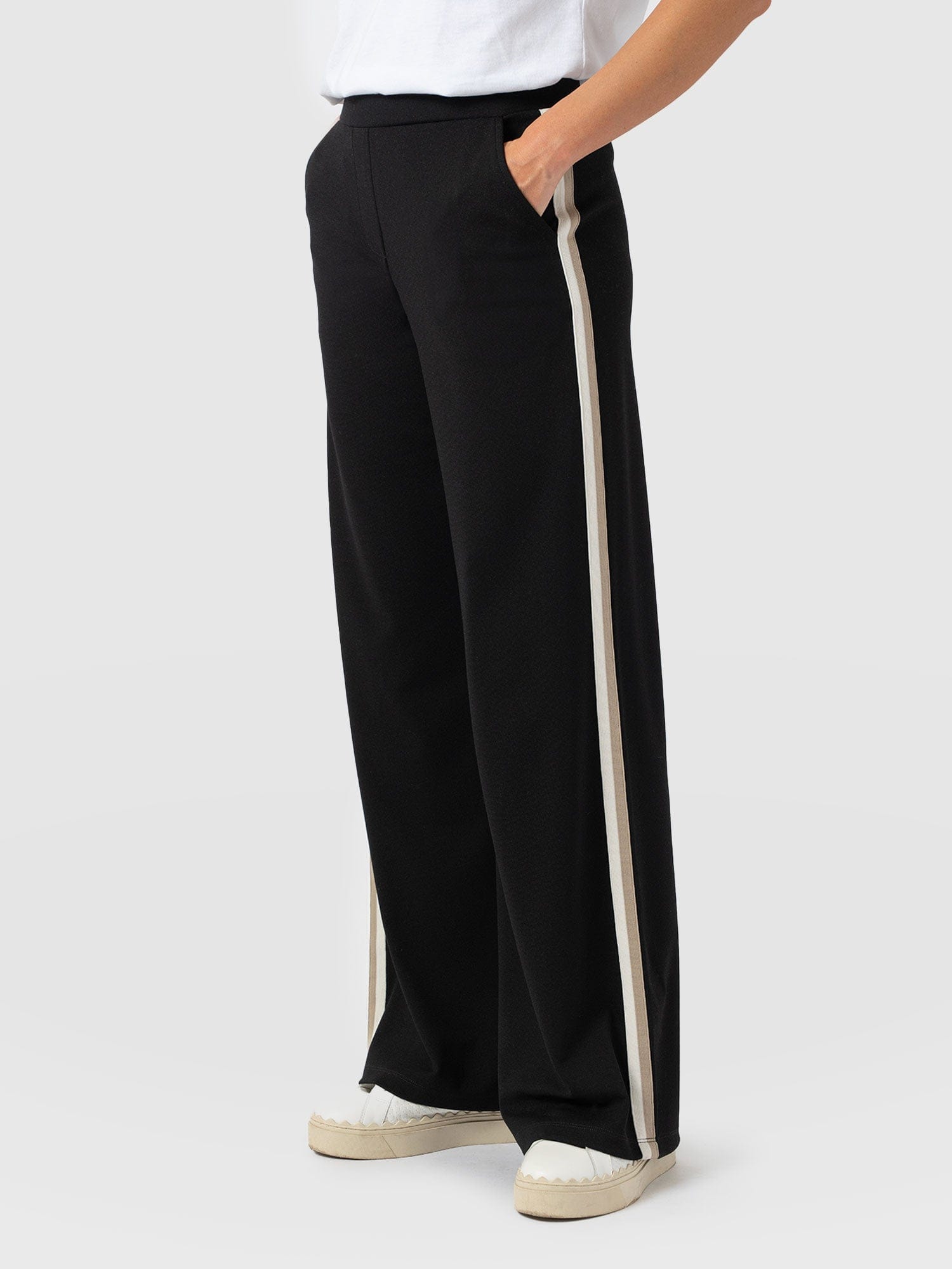 Victory Straight Leg Pant - Black - Cream/Beige Stripe - Women's Trousers | Saint + Sofia® EU