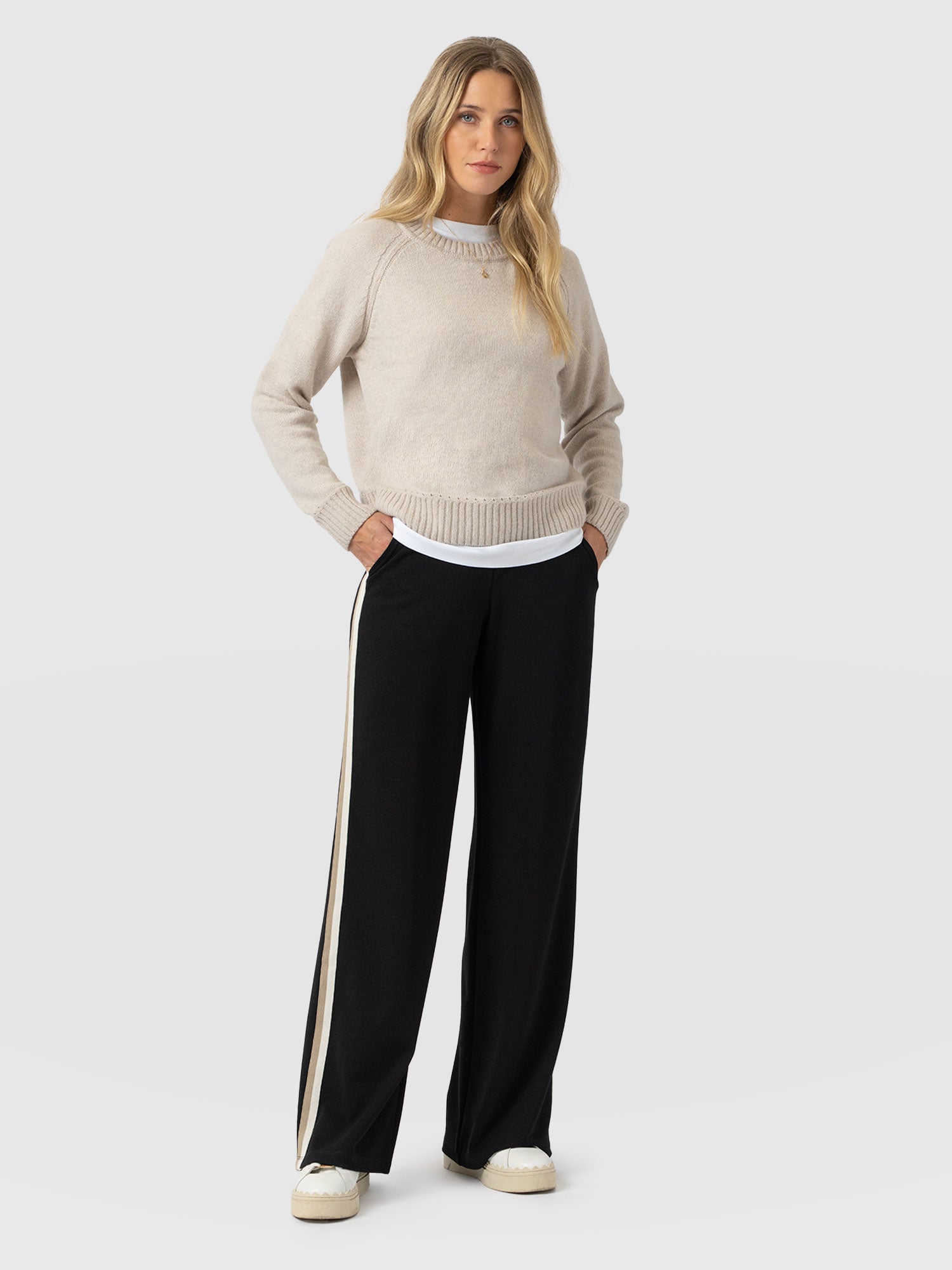 Victory Straight Leg Pant - Black - Cream/Beige Stripe - Women's Trousers | Saint + Sofia® EU