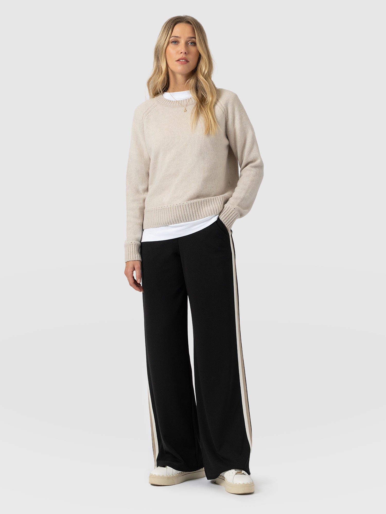 Victory Straight Leg Pant - Black - Cream/Beige Stripe - Women's Trousers | Saint + Sofia® EU