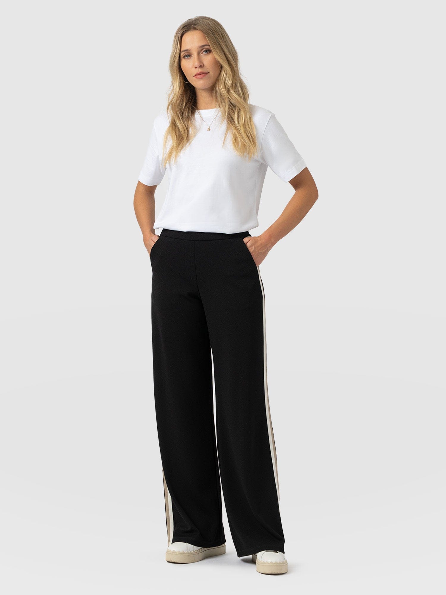 Victory Straight Leg Pant - Black - Cream/Beige Stripe - Women's Trousers | Saint + Sofia® EU