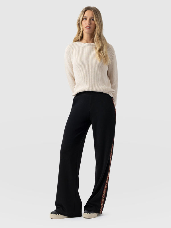 Victory Straight Leg Pant - Black - Leopard - Women's Trousers | Saint + Sofia® EU