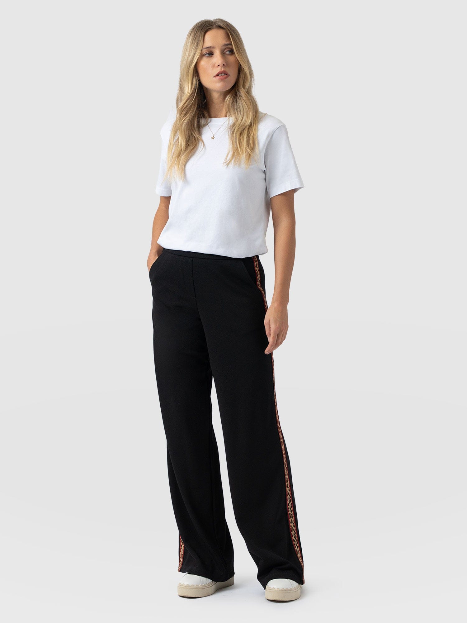 Victory Straight Leg Pant - Black - Leopard - Women's Trousers | Saint + Sofia® EU